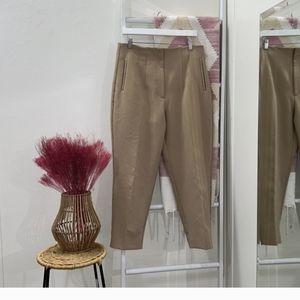 Zara XL Tan Beige Formal Pleated Skinny Pant High Waisted